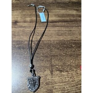 Mens Stigma Shield Necklace with Crown Emblem-Vintage Silver Tone Peadant